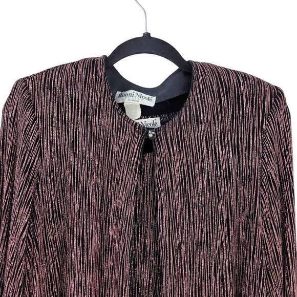 Vintage 80's Cardigan Top 2 Piece Set Formal Metallic Pink Striping Black PL‎ - Picture 13 of 17